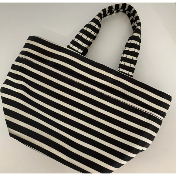 Kate Spade Hana Flatiron Handbag - Black White Stripe with Bow - Picture 11 of 15
